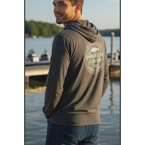 AFTCO Hoodie Full Zip Sweatshirt Size M Lightweight Dark Gray Outdoor Fishing